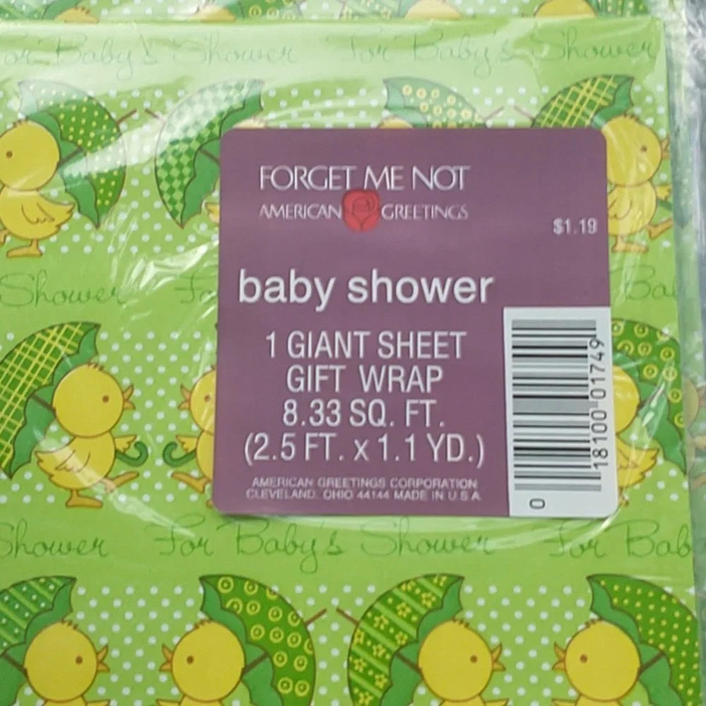 New in Plastic American Greetings Gift Wrap Baby Shower Duck Umbrella 4 Packs